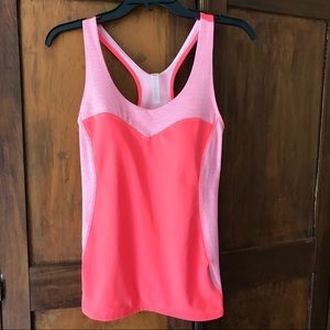 Lucy Peachy Pink Stripe Athletic Tank Built In Bra